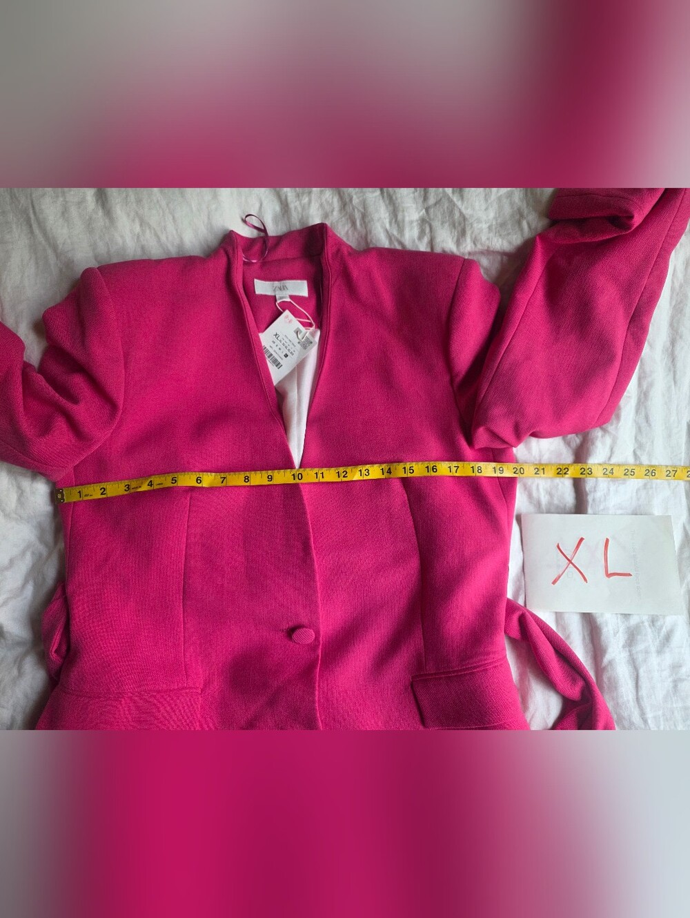 Zara Shoulder Pad Blazer With Buckle Belt Fuschia Bnwt - Picture 11 of 16